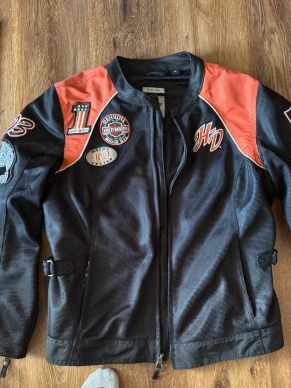 Harley-Davidson Black and Orange Women's Jacket with Patches